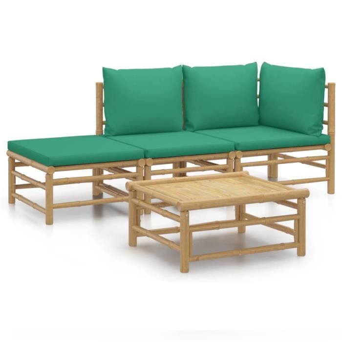 VidaXL Garden Lounge Set 4 Pcs with Cushions Green Bamboo 3155144