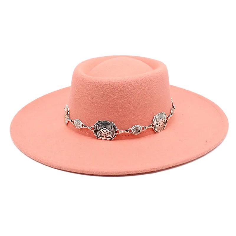 British Style Fedora Hats For Women 9.5CM Big Brim Luxury Belt Band Felt Jazz Hats Wedding Dress Formal Cap