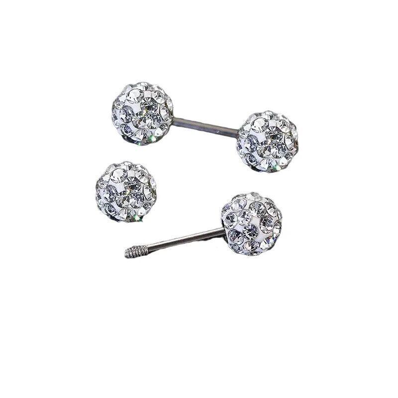 Cercei cu șurub cu bilă de diamant: Design Nișă Trendy 2025 pentru Femei - Piercing Cartilaj High-End, Toamnă/Iarnă