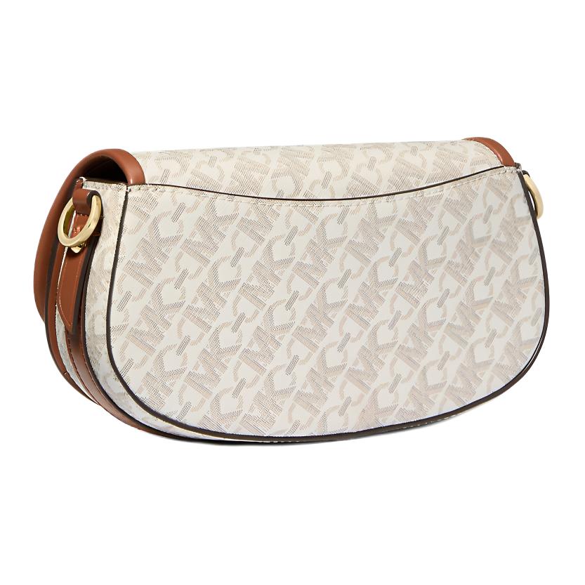 Michael Kors MK Mila Printed Gold Lock Coated Canvas Shoulder Bag Small Women Shoulder Bag Vanilla-White 35F5GIMC1B-VANILLA