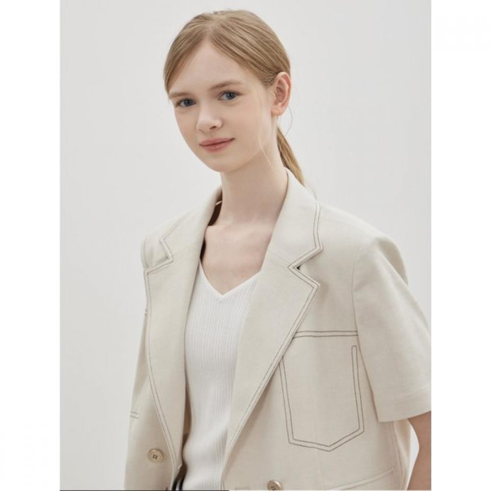Cc Collect Half Sleeve Color Stitched Crop Jacket C262msf135