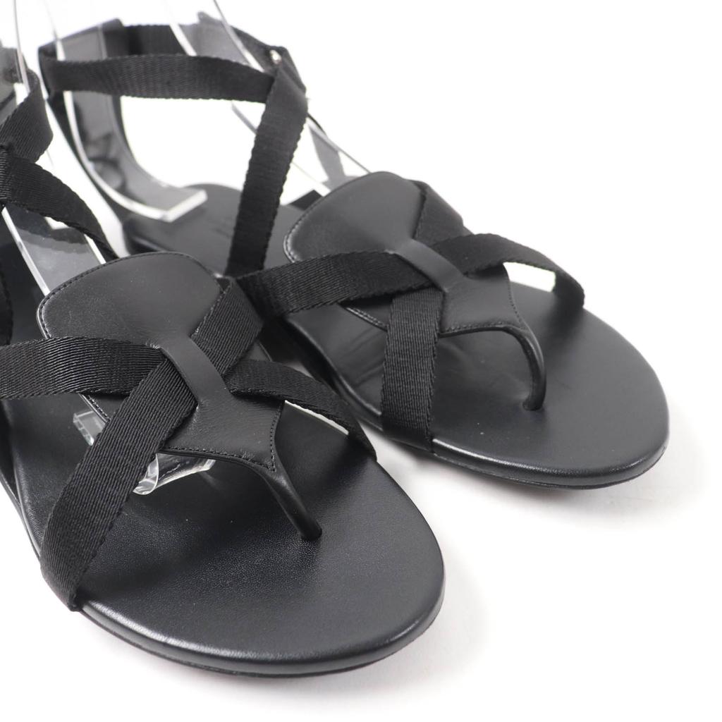 Great HERMES Sandals Aura Ankle Strap Black Leather Women 38 201063Z Used