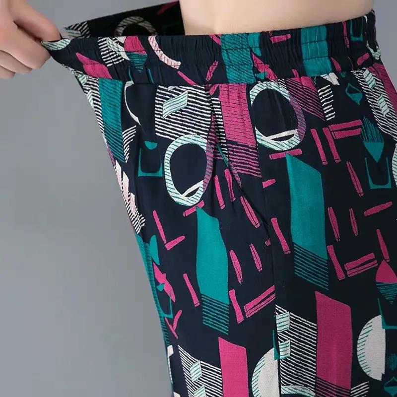 Ženy Léto Velká velikost Vysoký pas Široké nohavice Ležérní Kalhoty Volný Elastický pas Geometrický vzor Potištěné Tenké zkrácené kalhoty