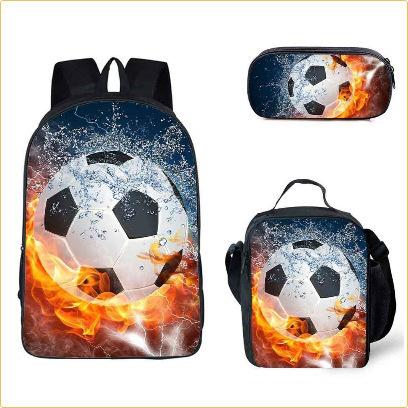 

School Season Three-Piece Set School Bag Pencil Bag Lunch Bag Street Tide Basketball Football Picture Backpack Set Backpack