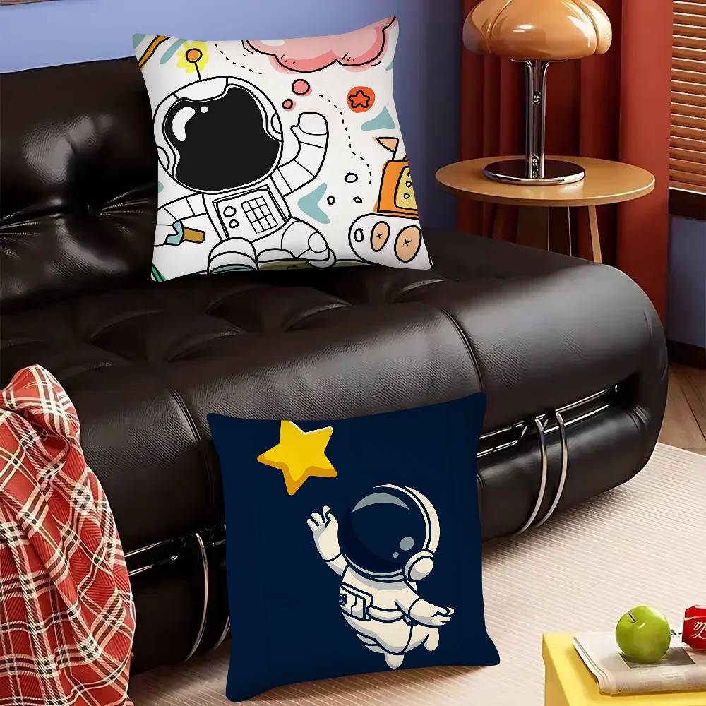 Cartoon Astronaut Rocket Spaceship Pillow Case Fashion Square Pillowcase Bedroom Sofa Room Ins Decoration Leisure