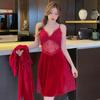 Golden Velvet Sexy Long Dress Women's Autumn and Winter Home Pure Desire Large Size Suspender Lace Temptation Suit