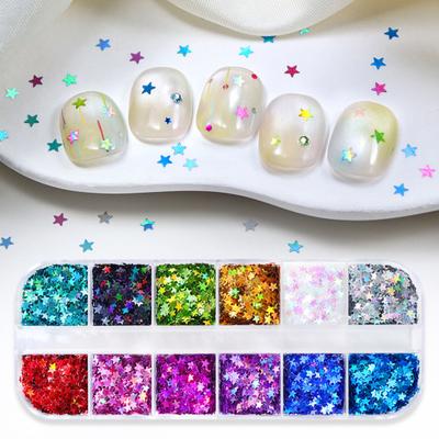 1 Set Stern Glitzer Nail Art Pailletten 12 Fächer Holografische Stern Nagel Anhänger Folien DIY Nageldesign Handwerk Maniküre Dekoration Zubehör