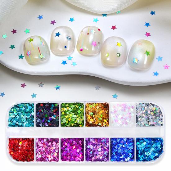 1 Set Star Glitter Nail Art Sequins 12 Grids Holographic Star Nail Charm Foils DIY Nail Design Crafts Manicure Decoration Accessories