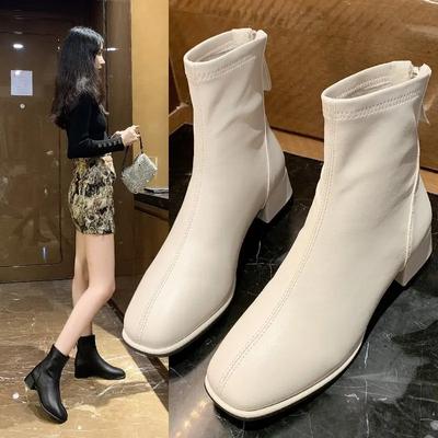 Elastic Socks Boots Women Ankle Boots Women Pumps Heel Thicks  Heel Square Toe Short Boots Retro 2025 New Women Shoes