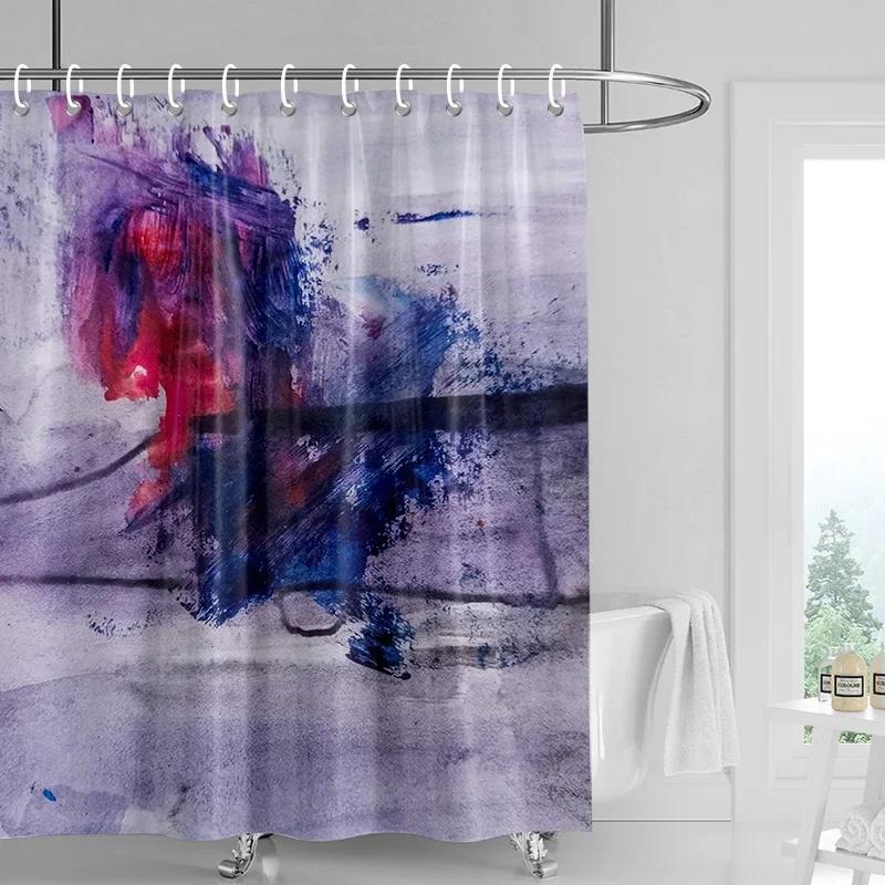 Abstracte Kunstenaar Douchegordijn - Blauw & Roze Figuur Schilderij, Waterdicht met Oogjes, Moderne Kunst Badkamer Decoratie