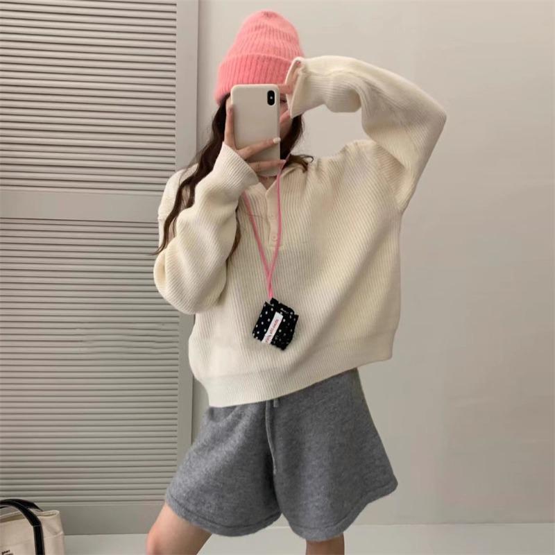 Candy-colored hooded pullover sweater for women's outerwear autumn and winter new lazy style loose and versatile casual knitted sweater top