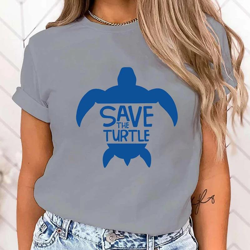 (Premium T-shirt)Skydda havet Rädda en sköldpadda Tryck T-shirt Kortärmad O-ringning Lös Dam Sommar Sval T-shirt Herr T-shirt