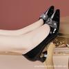 Patent Leather Rhinestone Thick Heel Single Shoes Women's Medium Heel Versatile Mother Shoes Pointed Large Size Shoes