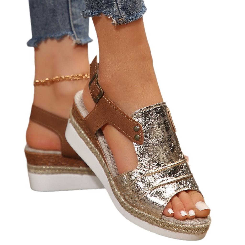 Sandales compensées à plateforme pour femmes, chaussures d'été décontractées à bout ouvert et bouche de poisson