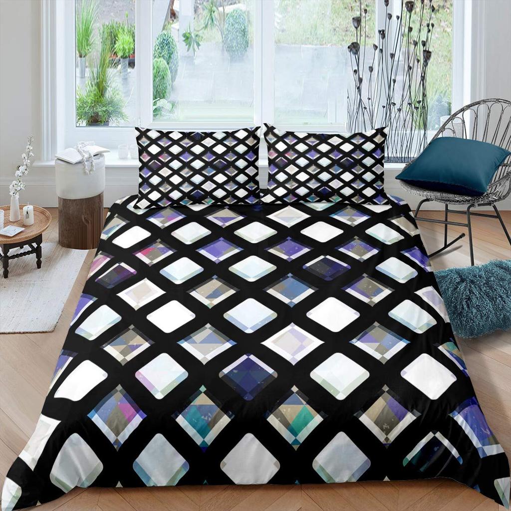 Geometric Duvet Cover Set Queen Size Hexagonal Honeycomb Bedding Set 3D Kids Boys Girls 2/3pcs Comforter Cover Set Pillow Case
