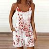 Womens Sleeveless Spaghetti Strap Romper Geometric Splicing Print Pocket Short Jumpsuit