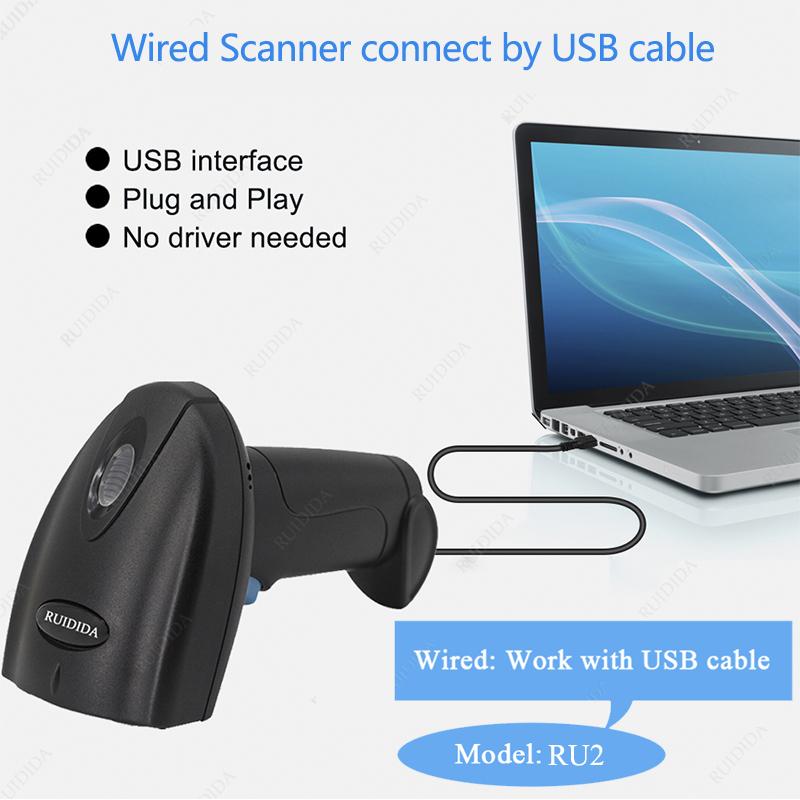 1D 2D Čtečka čárových kódů Drátová nebo Bezdrátová nebo Bluetooth Skener čárových kódů qr kód Datamatrix kód PDF417 Ruční skener