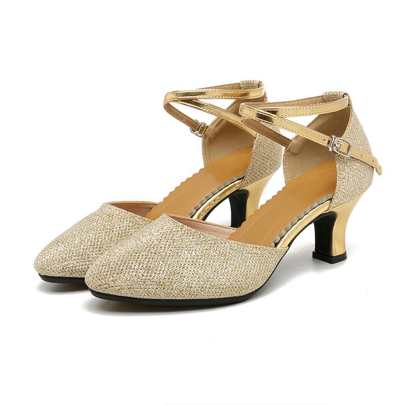 Damskie PU buty do tańca latynoskiego z zamkniętymi palcami miękka podeszwa Salsa nowoczesne buty Tango buty do tańca towarzyskiego 5.5cm obcas