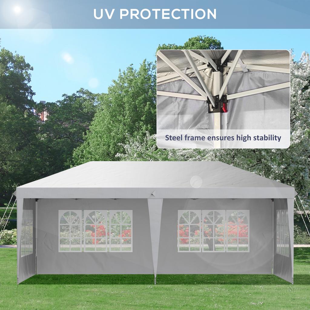 3 X 6m Pop Up Gazebo, Height Adjustable Marquee Party Tent with Sidewalls and Storage Bag, White