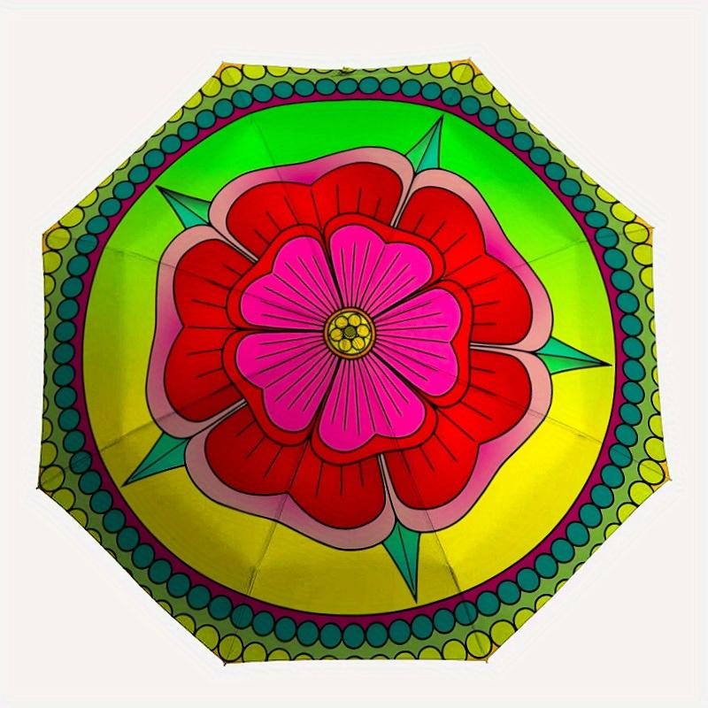 

1pc Floral Mandala Design Folding Umbrella With Excellent UV Protection, 8 Ribs Casual Durable Lightweight Portable Travelling Umbrella For
