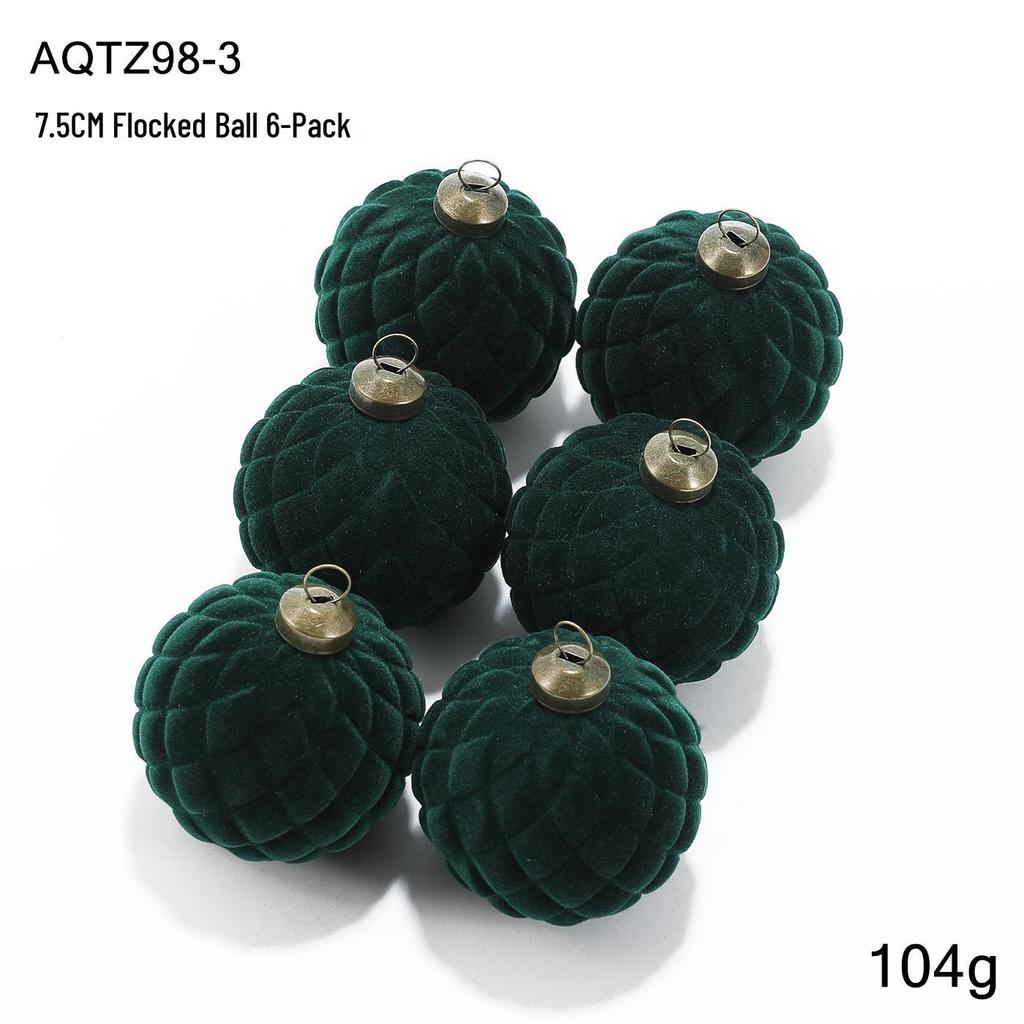 Set of 6 Christmas Tree Ornaments: 8cm Plastic Flocking Colored Balls