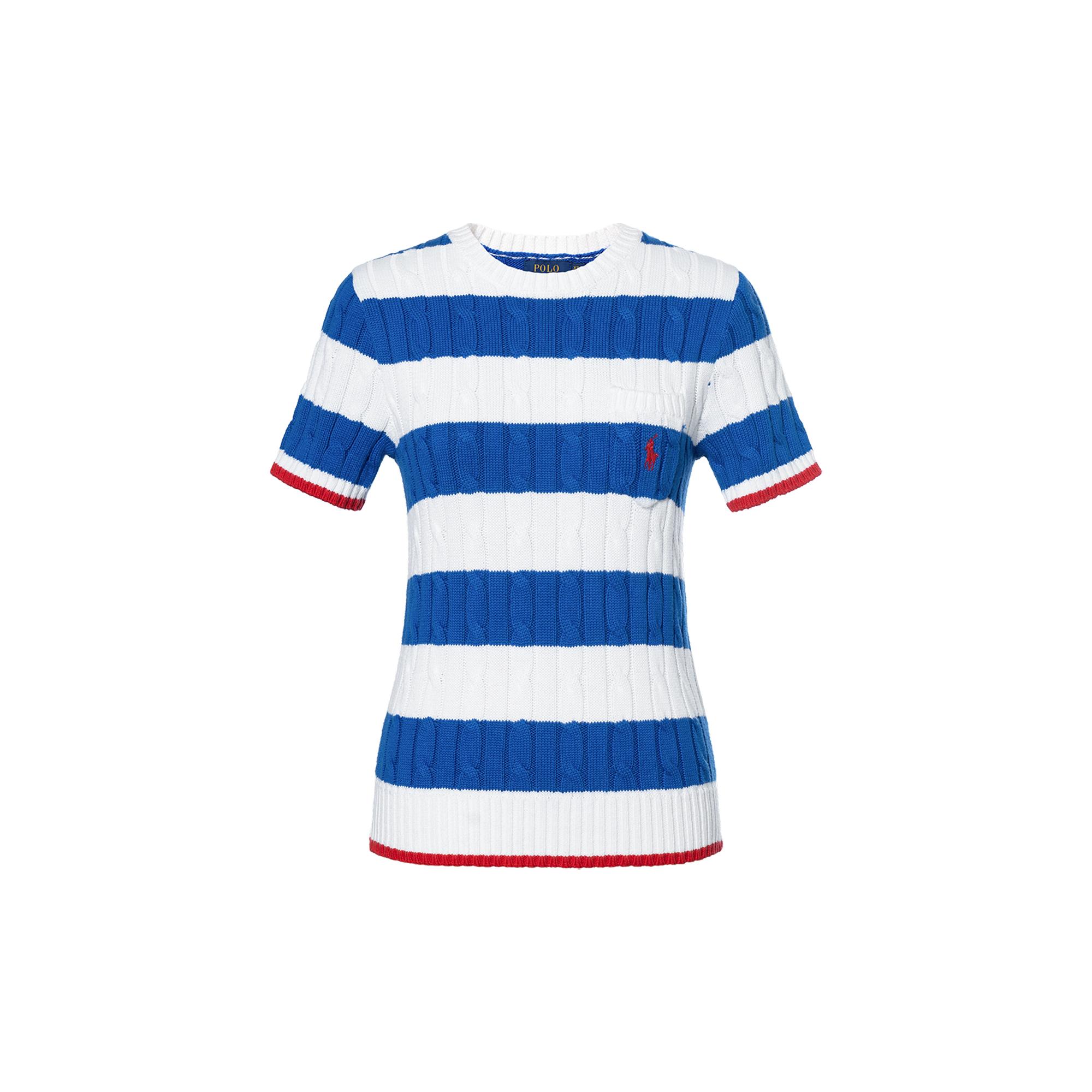 

Polo Ralph Lauren SS24 Полосатый цветной блок круглый вырез повседневный короткий рукав трикотажный топ женский топы белый 211924445-001 M