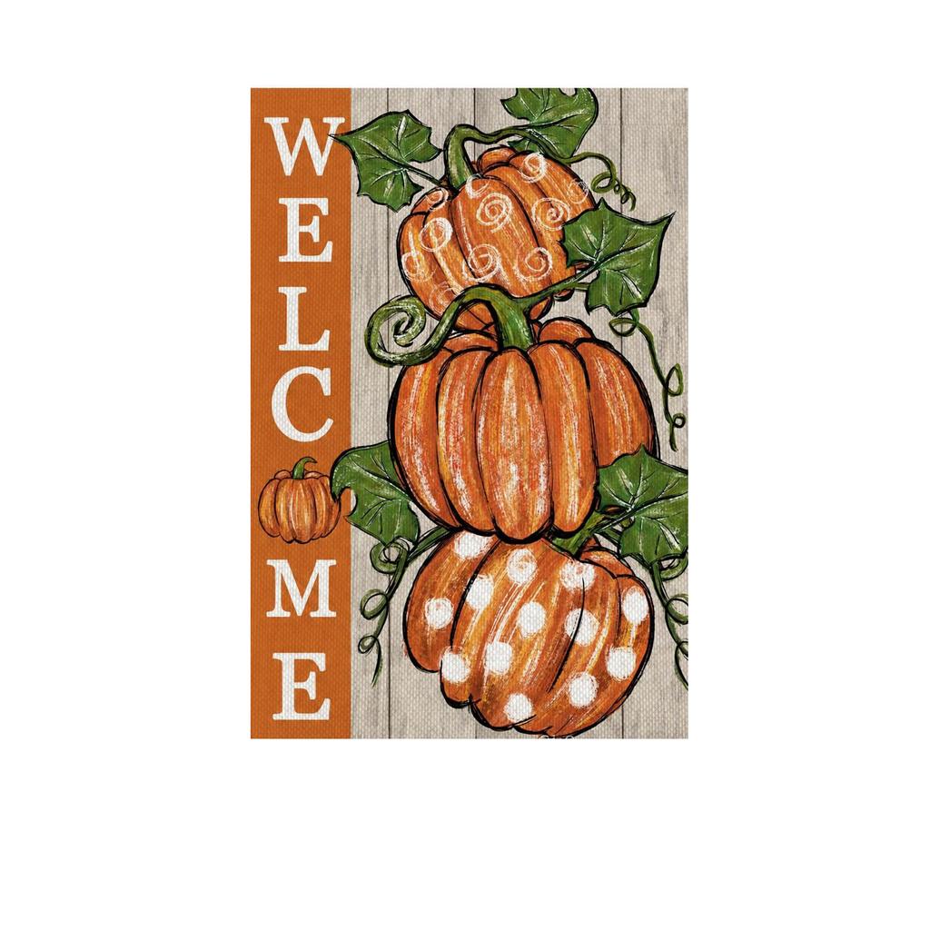 Double-Sided Linen Garden Flag with Fall Thanksgiving Halloween Pumpkin Design for Outdoor Yard Decor