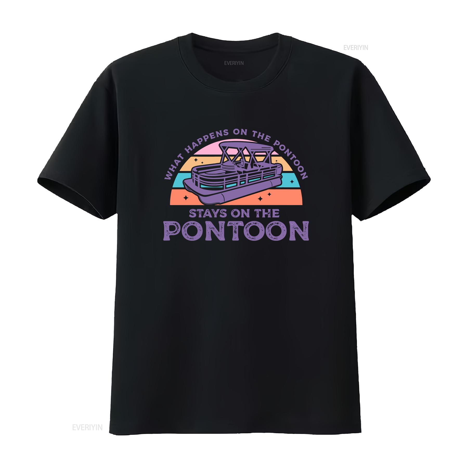 

What Happens On The Pontoon Stays T Shirt Lake For Her Lover vintage Washed Comfortable Top For Everyday Wear Stretched Unisex 4XL