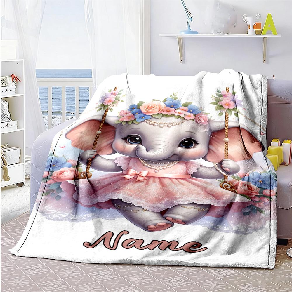 Elephant's Skirt Customize Your Name Blanket Cozy Customizable Blanket Ultra-Soft for Nap Bed Bedding Couch Four Seasons Multipurpose