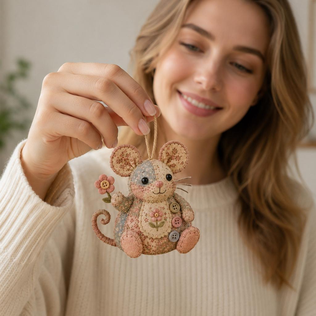 3 Piece Patchwork Mouse DIY Sewing Kit for Handmade Decorative Fabric Craft Projects Home Decor and Gift Making