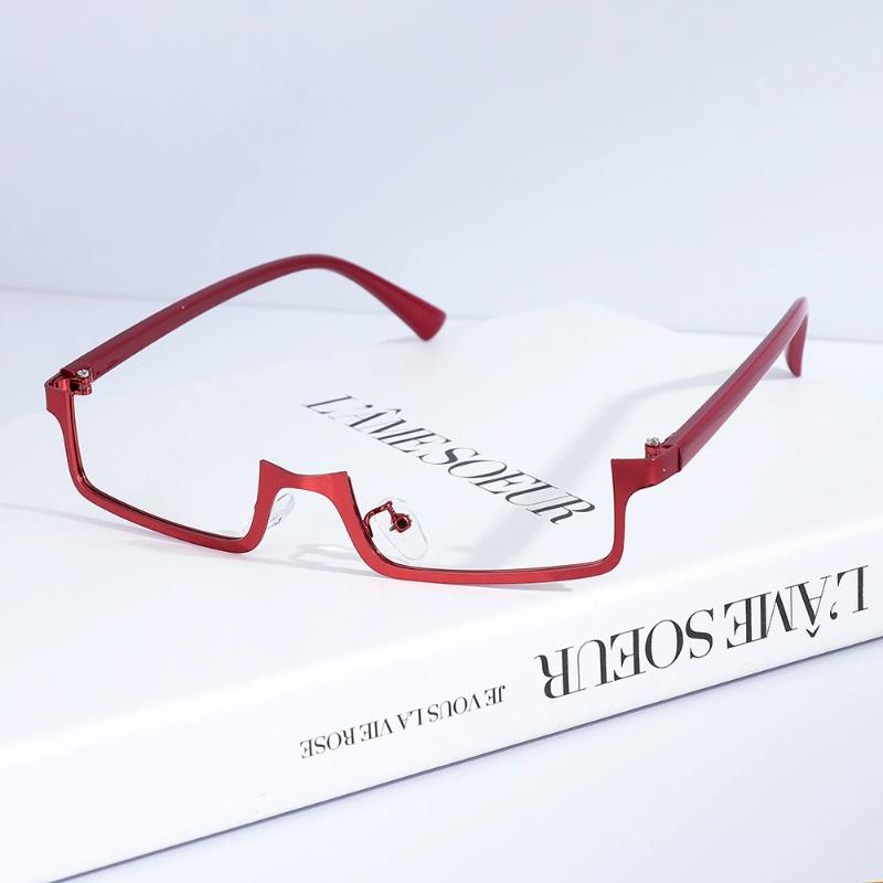 

Оправа для очков Y2K в стиле японского аниме, маленькая квадратная, для косплея, красная полуободковая оправа, без линз, металлическая прямоугольная оправа