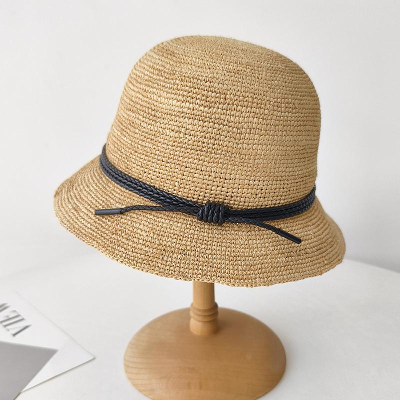 

Straw hat women s summer leisure small edge bow fisherman s hat seaside beach visor tide Adjustable for adults (55-58cm)