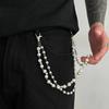KunJoe 2026 Punk Double Layer Rhinestone Beaded Keychain Pants Chain Men Trendy Imitation Pearl Trouser Jeans Chain Accessories