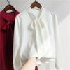 Spring and Autumn Bow Satin Shirt for Women Professional Shirt Long Sleeve Loose Top