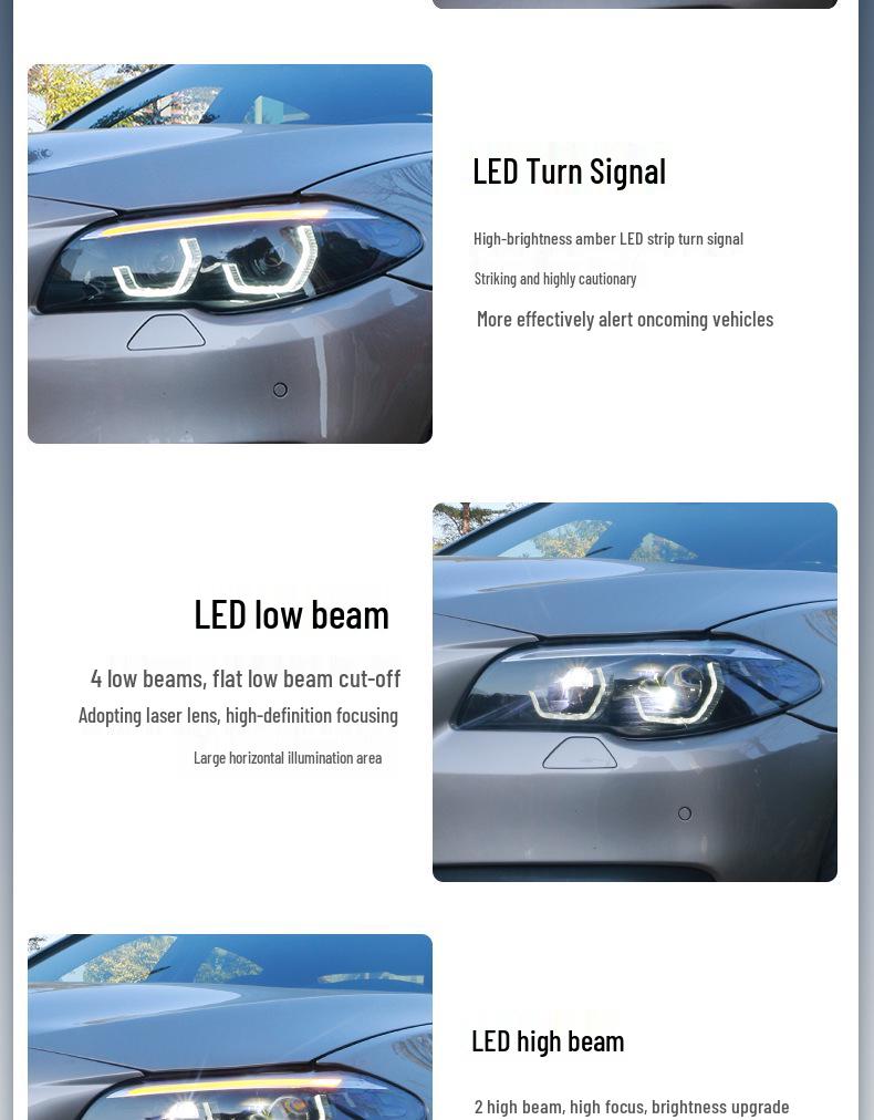 LED Daytime Running Lights & Ozum Laser Bi-Xenon Lens Headlight Assembly for 2011-2017 BMW 5 Series.