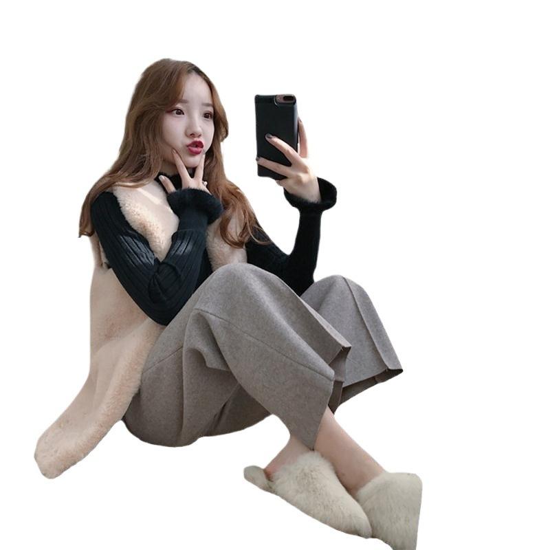 Autumn and winter new wool vest women's medium and long waistcoat thin imitation Rex rabbit fur vest imitation fur coat
