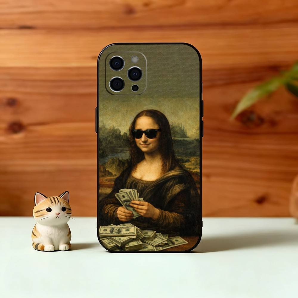 Humorvolle M-Mona Lisa Kunst Handyhülle Für iPhone 17, 16,15,14,13,12,11 Plus,Pro Max, Andere Weiche Schwarze Hülle