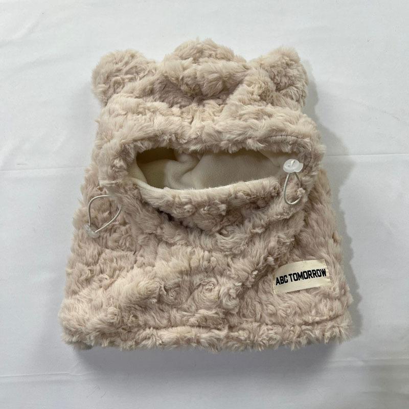 

Милая зимняя утолщенная плюшевая шапка-маска с медведем, женская осенне-зимняя защита от холода, защита ушей, для велоспорта бежевый