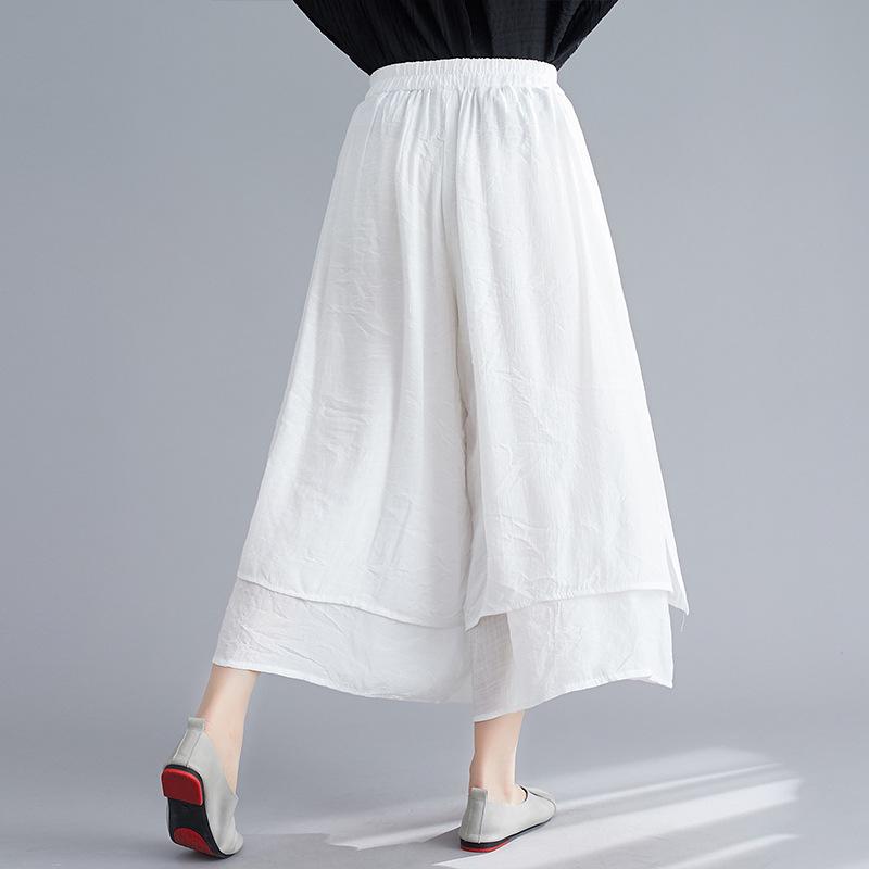 2025 Summer Women's Artistic Cotton Linen Wide-Leg Silk Cropped Pants