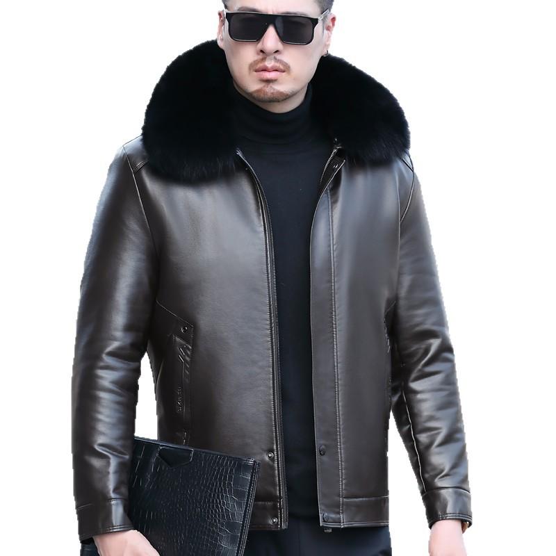 Giacca in Pelle Haining Invernale da Uomo Giacca in Pelle Larga Taglia Grande Papà Pelle di Pecora Spessa Pelliccia Integrata Giacca