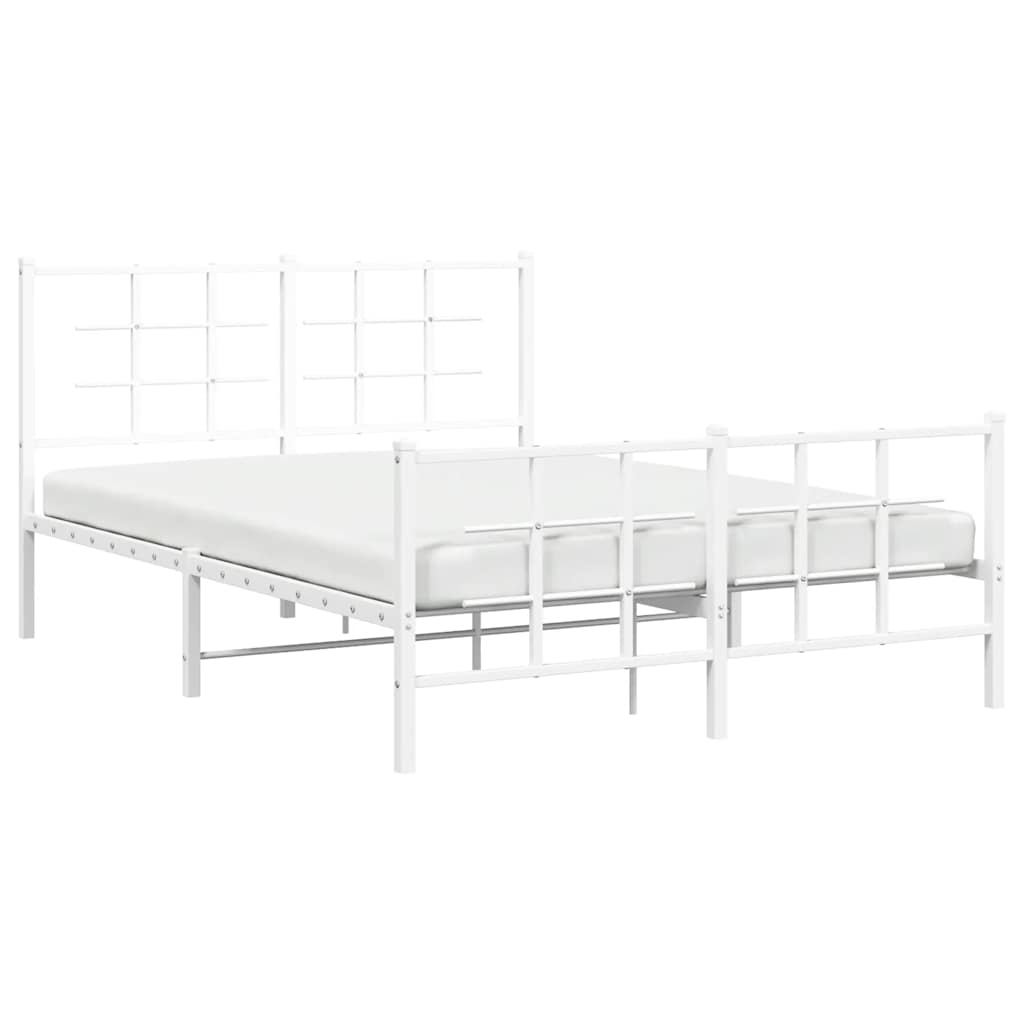 Metal Bed Frame with Headboard and Footboard White 135 X 190 Cm