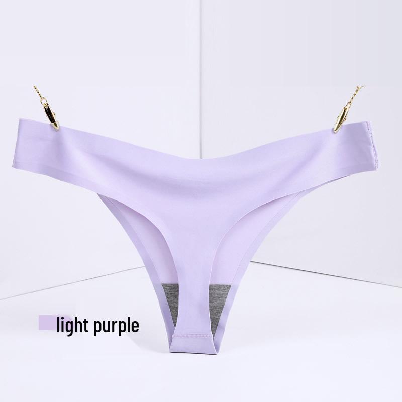 Burgundy Plus Size Low Rise Invisible Ice Silk Quick-Dry Thong Panties for Women