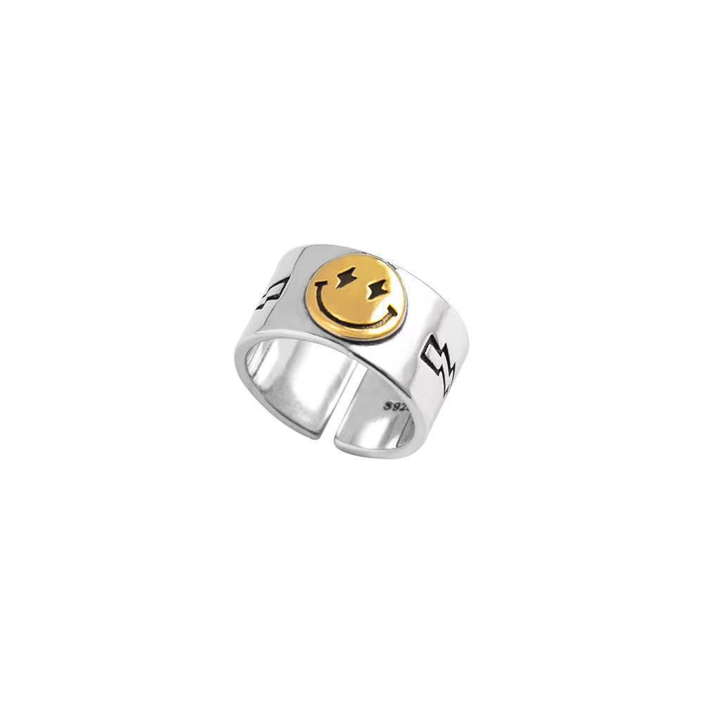 New European and American Smile Ring Wide Ring Color Matching Two-color Opening Adjustable Ring