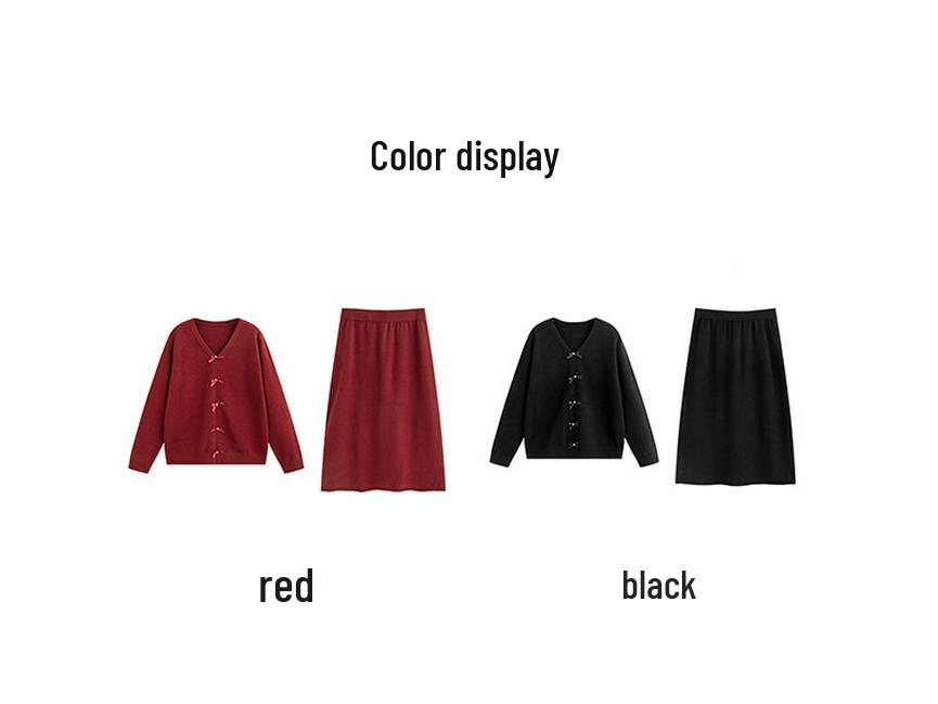 Elegant V-neck Plus Size Knitwear Two-Piece Set: Pullover & Half Skirt, Winter 2025