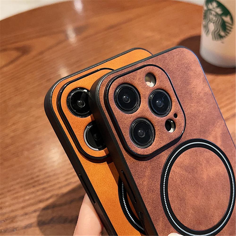 Leather For Magsafe Magnetic Case For iPhone 16 15 Pro Max 14 13 12 11 XR XS X  Wireless Charge Silicone Camera Protection Cover