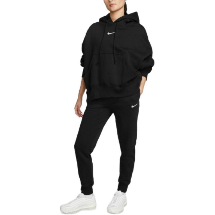 Nike Solid Color High Waist Drawstring Cuffed Casual Pants Women Bottoms Black DQ5689-010