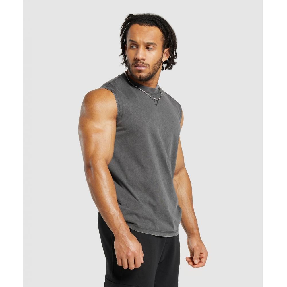 Gymshark Heritage Washed Cut Off Tank Onyx Grey A5a9p Gb8n