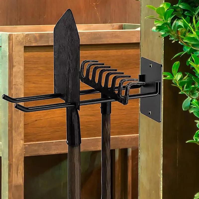 Home Garden Garage Tools Display Wall-mounted Rack Shovel Rake Broom Hose Spade Storage Stand Black Carbon Steel Rack Antislip