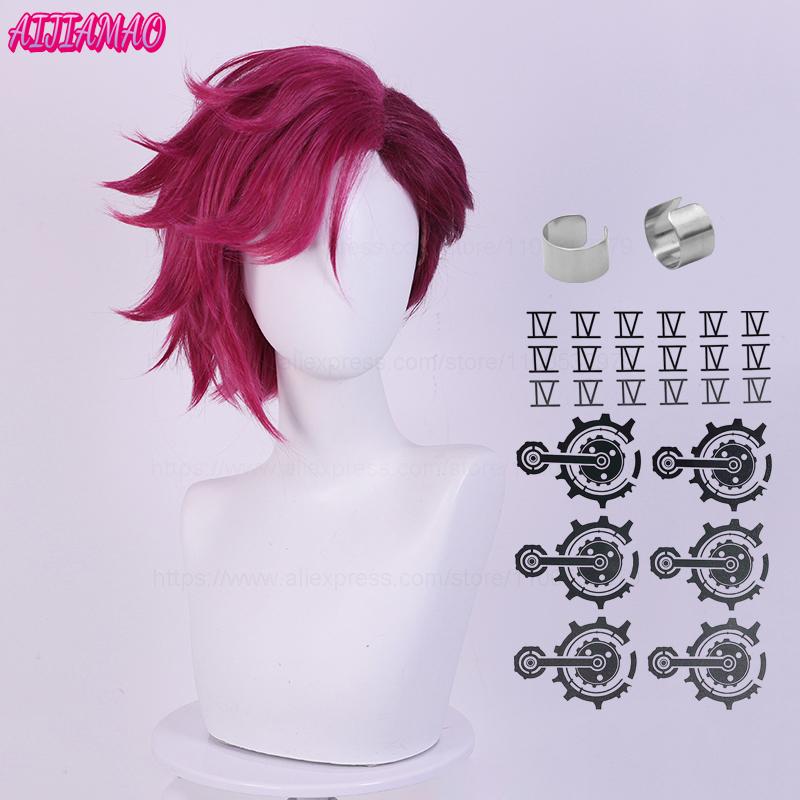 Game LOL Arcane Vi Cosplay Wig VI 30cm Deep Rose Short Heat Resistant Synthetic Hair Anime Role Play Wigs + Wig Cap