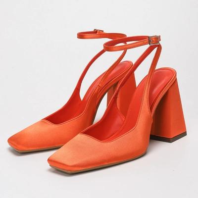 Zapatos de Salón de Satén de Lujo para Mujer Tacones Gruesos Cuadrados Correa en el Tobillo Elegantes Zapatos de Fiesta Boda Vestido Tacón Grueso Calzado